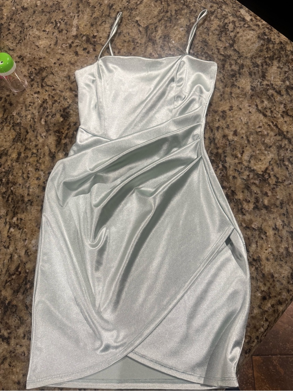Windsor Shimmery Silver Satin Spaghetti-Strap Mini Dress